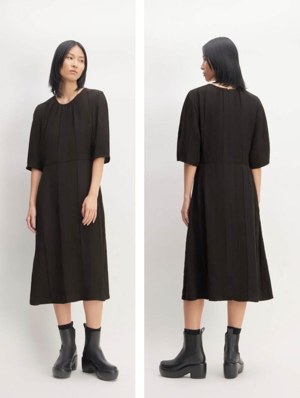 Everlane The City Stripe Ruched Midi Dress Black Size 10